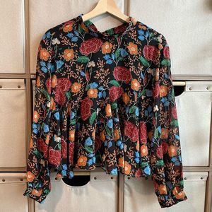 Zara floral crop sheer sleeve blouse